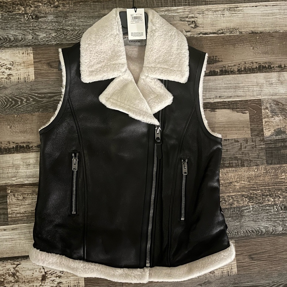 Coach Shearling Moto Vest Size 10